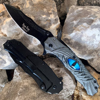 Dark Side Black & Gray Dragons Eye Spring Assisted Fantasy Pocket Knife 3.5"
