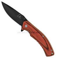 Falcon Stainless Steel Black and Wooden Drop Point Classic Manual Folding Knife 3.5"
