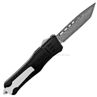 FPSTACTICAL Gild Tanto OTF Knife Black & Silver w Damascus Blade and Rubberized Handle 3.5"