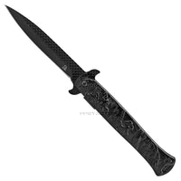 Falcon KS1110BK All Black Spring Assisted Stiletto Knife with Textured Dragon Scales 4"
