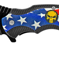 Pacific Solutions USA Flag Punisher Skull Spring Assist Karambit Knife Black Textured Polymer G10 Scales 2.75"