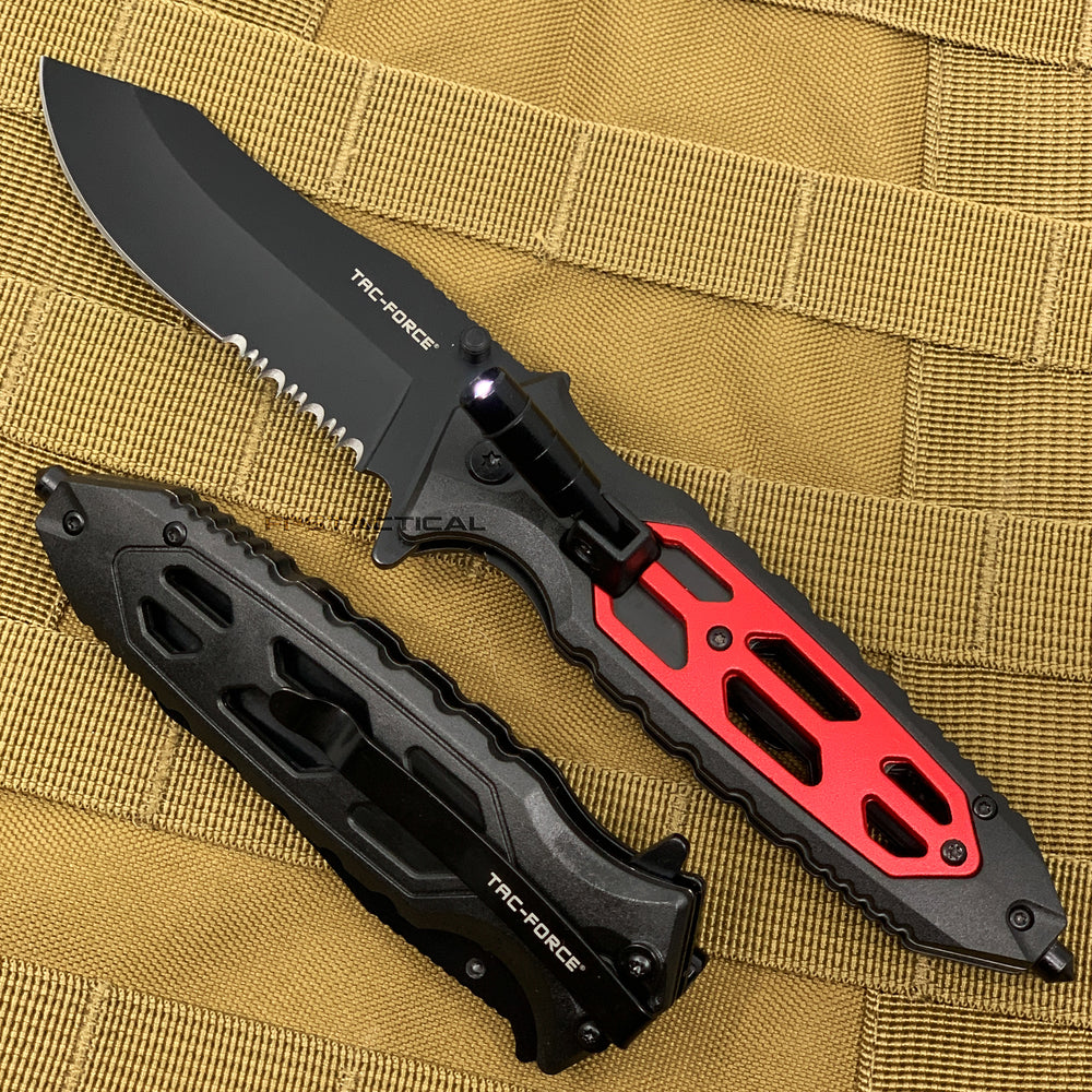 Tac-Force Black and Red Spring Assisted Tactical Rescue Knife with Integrated LED Flashlight 4