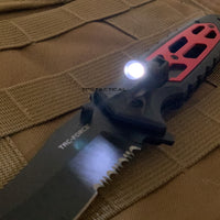Tac-Force Black and Red Spring Assisted Tactical Rescue Knife with Integrated LED Flashlight 4"