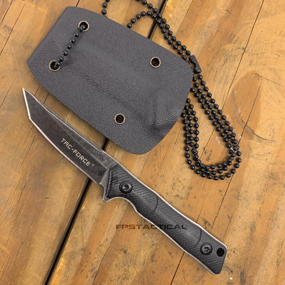 Tac-Force Black / Gray Stonewash Compact Full Tang Fixed Blade Knife w Necklace Sheath 2