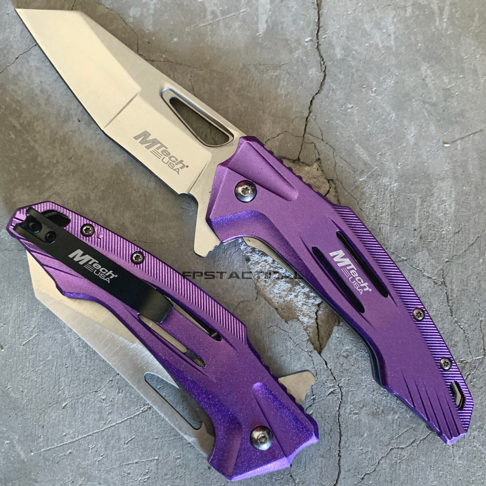 Mtech USA Spring Assisted Tactical Pocket Knife Black / Purple 3.5