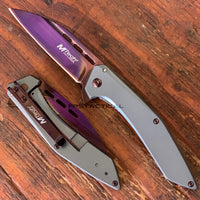 MTech USA Wharncliffe Ball Bearing Tinite Coated Manual Folding Knife Purple / Pewter Gray 3.5"