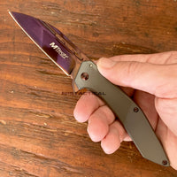 MTech USA Wharncliffe Ball Bearing Tinite Coated Manual Folding Knife Purple / Pewter Gray 3.5"