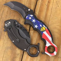 Pacific Solutions USA Flag Punisher Skull Spring Assist Karambit Knife Black Textured Polymer G10 Scales 2.75"