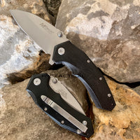 Mtech USA Compact Spring Assisted Pocket Knife Silver with Black Ash Wooden Scales 2.75"