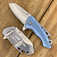 Mtech USA Miniature Spring Assisted Tactical Knife w Bottle Opener Silver & Blue 2.25"
