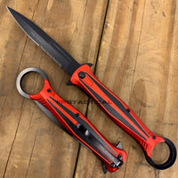 Tac-Force 10" Red and Black Stiletto Spring Assisted Knife with Retention / Thumb Ring 4.25" Blade