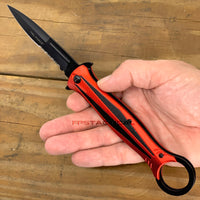 Tac-Force 10" Red and Black Stiletto Spring Assisted Knife with Retention / Thumb Ring 4.25" Blade
