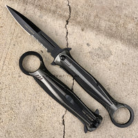 Tac-Force 10" Gray and Black Stiletto Spring Assisted Knife with Retention / Thumb Ring 4.25" Blade
