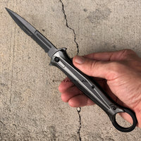 Tac-Force 10" Gray and Black Stiletto Spring Assisted Knife with Retention / Thumb Ring 4.25" Blade
