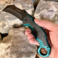 Tac-Force Teal Green & Black Karambit Spring Assisted Tactical Knife w Glass Breaker & Rubberized Grip 3"
