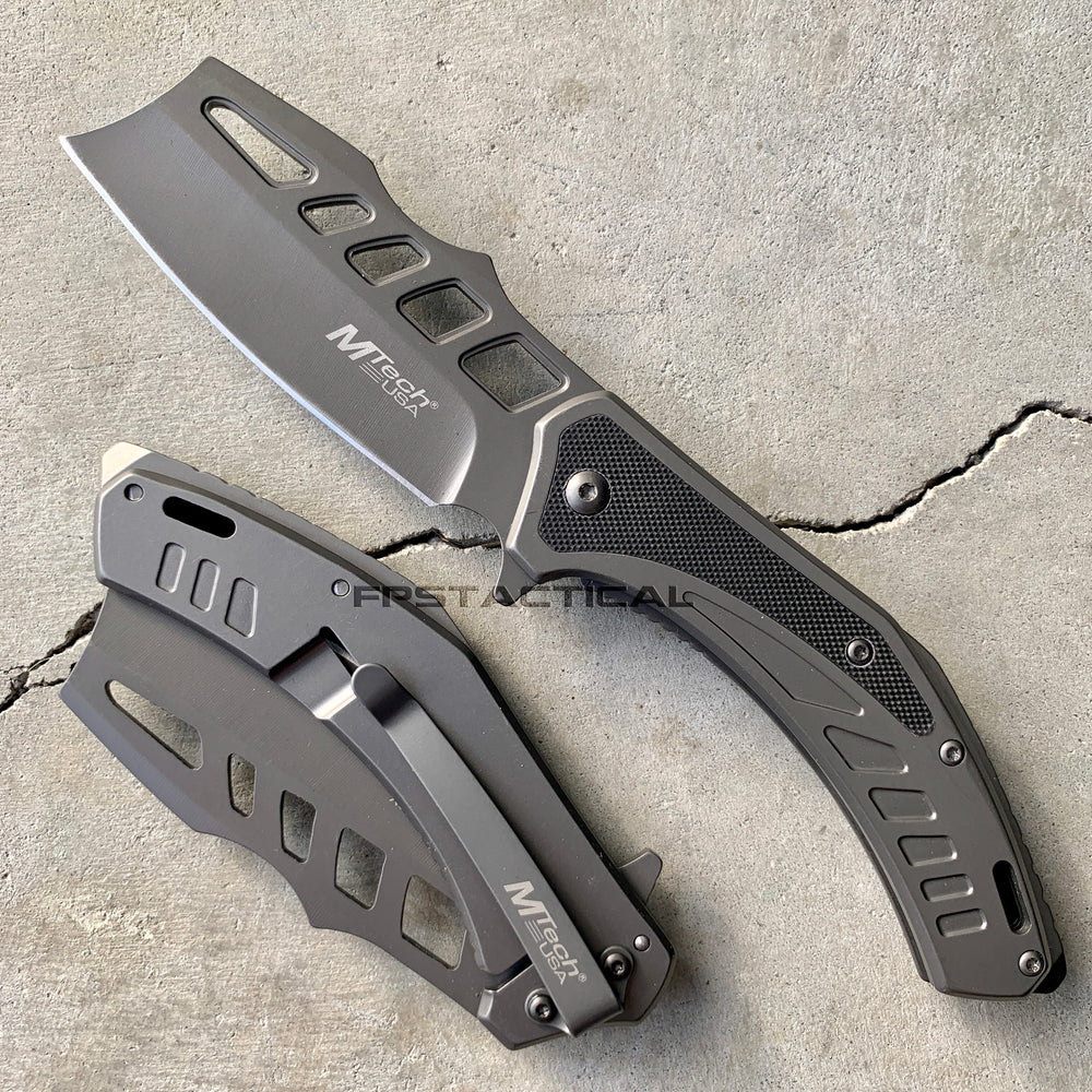 MTech USA MT-A1084GY Gray & Black Cleaver Spring Assisted Pocket Knife w/ G10 Inlay 3.5