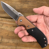 MTech USA Ball Bearing Silver & Copper Manual Folding Pocket Knife w Carbon Fiber Inlay 3.5"
