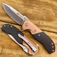 MTech USA Ball Bearing Silver & Copper Manual Folding Pocket Knife w Carbon Fiber Inlay 3.5"