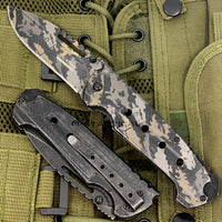 Tac-Force Evolution Heavy Duty Black / Grey / Tan Stonewashed Forest Camouflage Spring Assisted Tactical Knife 4"
