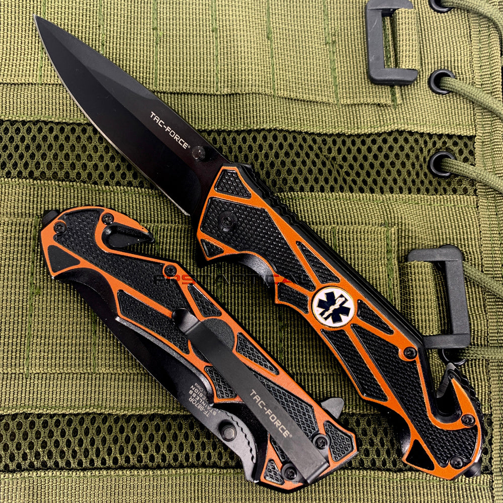 Tac-Force EMS / EMT Spring Assisted Textured Rescue Knife Orange & Black 3.5