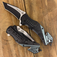 Tac-Force TF-640 Pewter Gunmetal / Silver & Black Two Tone Spring Assisted Tanto Blade EDC Knife 3.5"