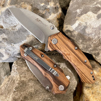 Mtech USA Compact Spring Assisted Pocket Knife Silver with Brown Zebra Wood Scales 2.75"
