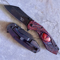 Dark Side Matte Gray & Red Dragons Eye Spring Assisted Fantasy Pocket Knife w Dragon Scale Molding 3.5"
