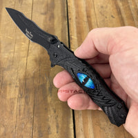 Dark Side Black & Blue Dragons Eye Spring Assisted Fantasy Pocket Knife 3.5"
