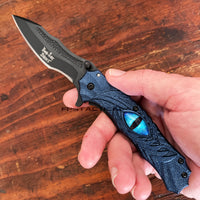 Dark Side Blue and Black Dragons Eye Spring Assisted Fantasy Pocket Knife 3.5"
