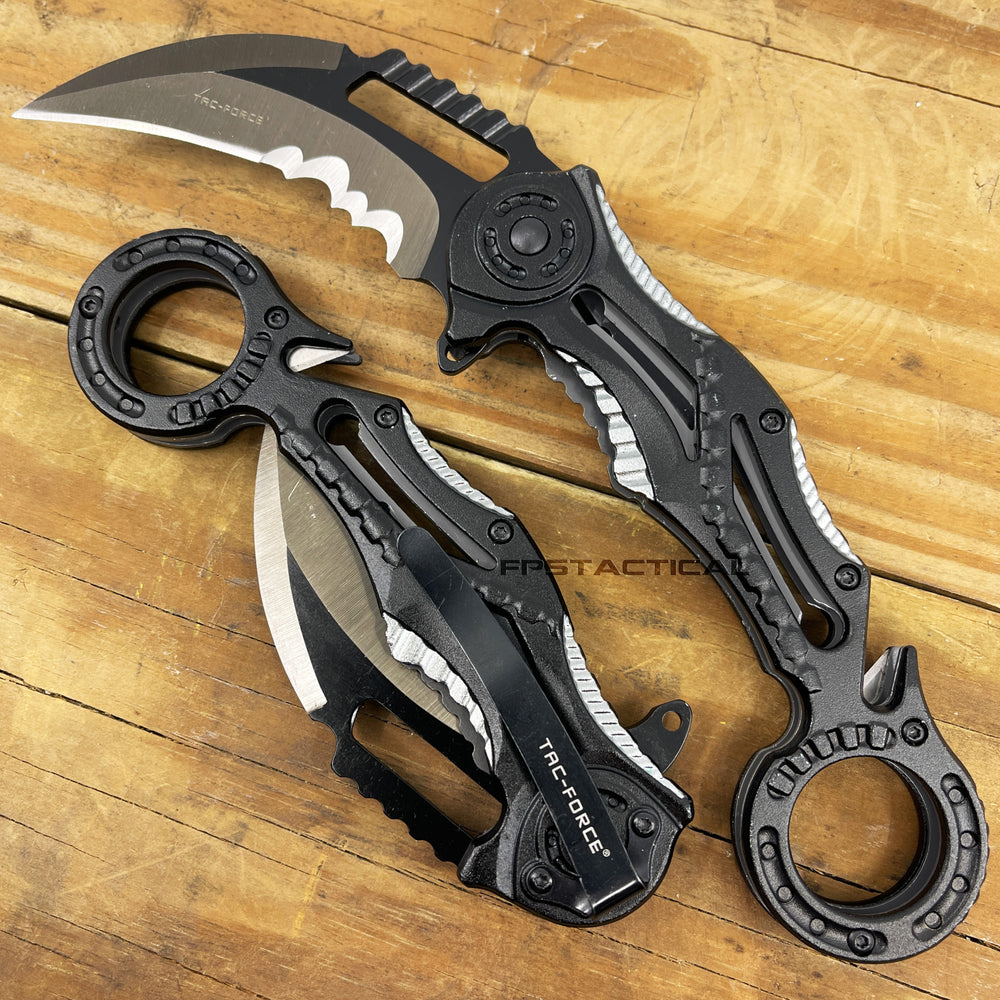 Tac-Force Black and Gray Karambit Spring Assisted Tactical Rescue Knife w Seat Belt Cutter 3