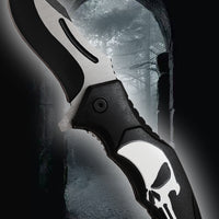 Pacific Solutions Punisher Skull Spring Assisted Carver Knife Black and White 3.75"