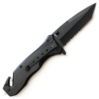 Pacific Solutions Police Logo Spring Assisted Textured Rescue Knife Black Brushed Aluminum 3.75"