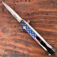 FPSTACTICAL Salute USA Automatic OTF Switchblade Stiletto Knife Black w Bald Eagle / American Flag Scales 3.75"