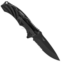 Pacific Solutions Textured Wave Tech Black on Black Spring Assisted Knife 4"
