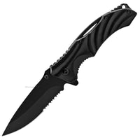 Pacific Solutions Textured Wave Tech Black on Black Spring Assisted Knife 4"
