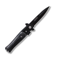 Falcon Compact Satin Black on Black Ash Pakkawood Spring Assisted Stiletto Knife 3" KS1106BK
