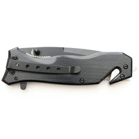 Pacific Solutions Police Logo Spring Assisted Textured Rescue Knife Black Brushed Aluminum 3.75"