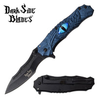 Dark Side Blue and Black Dragons Eye Spring Assisted Fantasy Pocket Knife 3.5"
