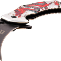 Dark Side Matte Black & Silver Embossed Dragon Spring Assisted Karambit Fantasy Knife 3" DS-A076SRD