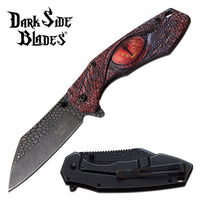 Dark Side Matte Gray & Red Dragons Eye Spring Assisted Fantasy Pocket Knife w Dragon Scale Molding 3.5"
