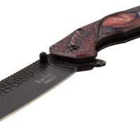 Dark Side Matte Gray & Red Dragons Eye Spring Assisted Fantasy Pocket Knife w Dragon Scale Molding 3.5"