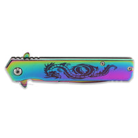 Duck Rainbow Iridescent Dragon Spring Assisted Stiletto Knife 3.75"