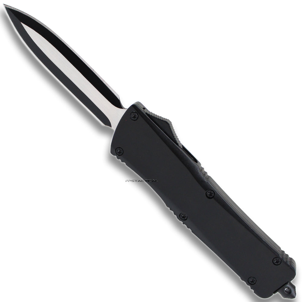 FPSTACTICAL Nights End Black and Silver Dual Edge OTF Knife 3.5