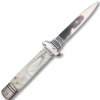 FPSTACTICAL Ashem Silver Mirror Finish Chrome White Marble Switchblade Knife 3.4"