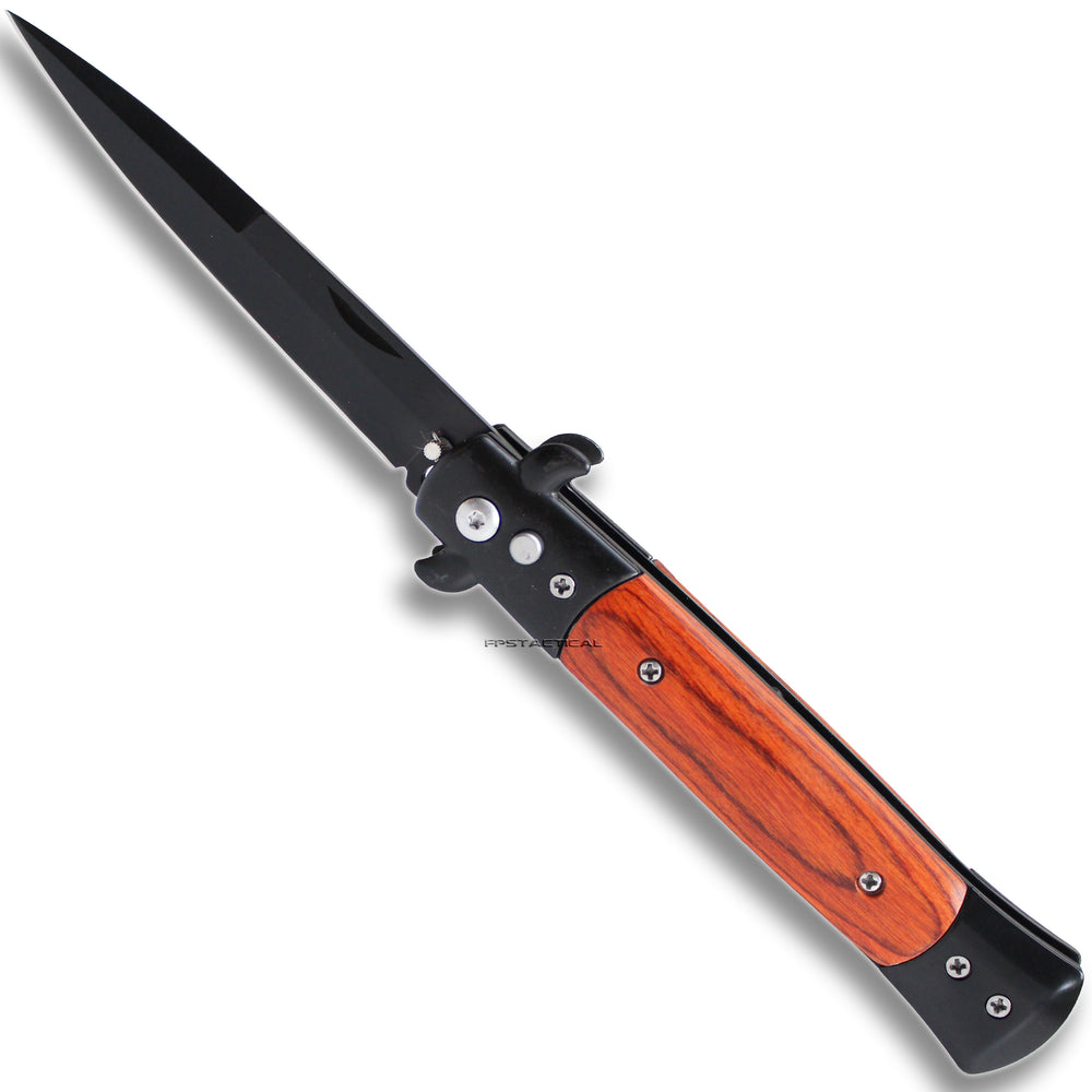 FPSTACTICAL Black Cherry Italian Style Stiletto Switchblade Black with Cherry PakkaWood Inlays 4