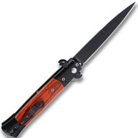 FPSTACTICAL Black Cherry Italian Style Stiletto Switchblade Black with Cherry PakkaWood Inlays 4"
