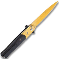 FPSTACTICAL Halcyon Italian Style Stiletto Switchblade Gold with Black PakkaWood Inlays 4"
