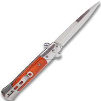 FPSTACTICAL Cerise Italian Style Stiletto Switchblade Mirror / Chrome with Cherry PakkaWood Inlays 4"
