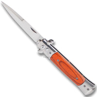 FPSTACTICAL Cerise Italian Style Stiletto Switchblade Mirror / Chrome with Cherry PakkaWood Inlays 4"
