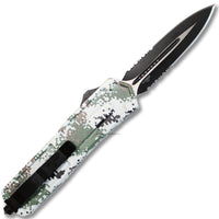 FPSTACTICAL Fichero Digital Camouflage White, Olive Green, and Black Dual Edge Serrated OTF Knife 3.5"
